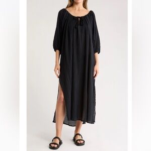 Vitamin A Womens Swimsuit Coverup Gauze Dress NWT Small Black Tie at Neck Cotton